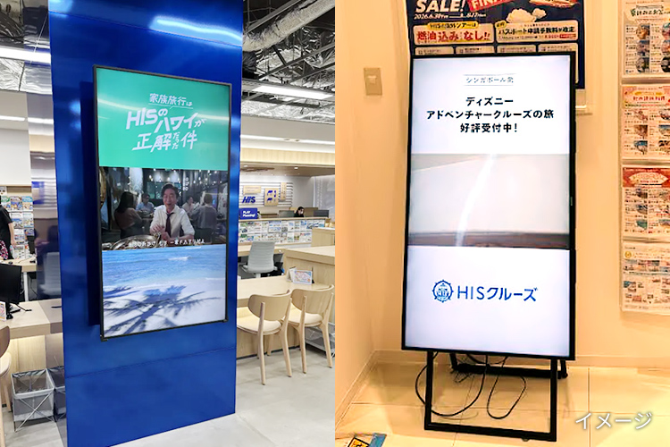エイチ・アイ・エス店舗デジタルサイネージでの動画上映権 イメージ